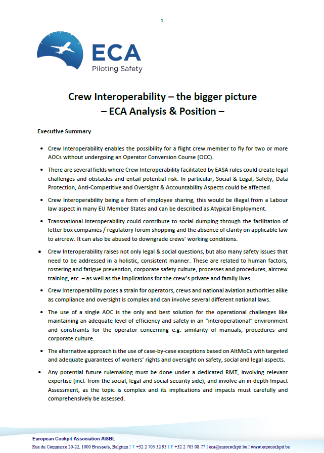Crew Interoperability – the bigger picture – ECA Analysis & Position